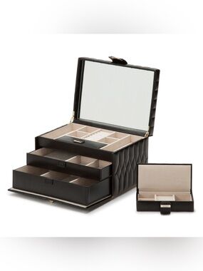 WOLF Caroline Medium Jewelry Case with Drawers & Mirror in Black